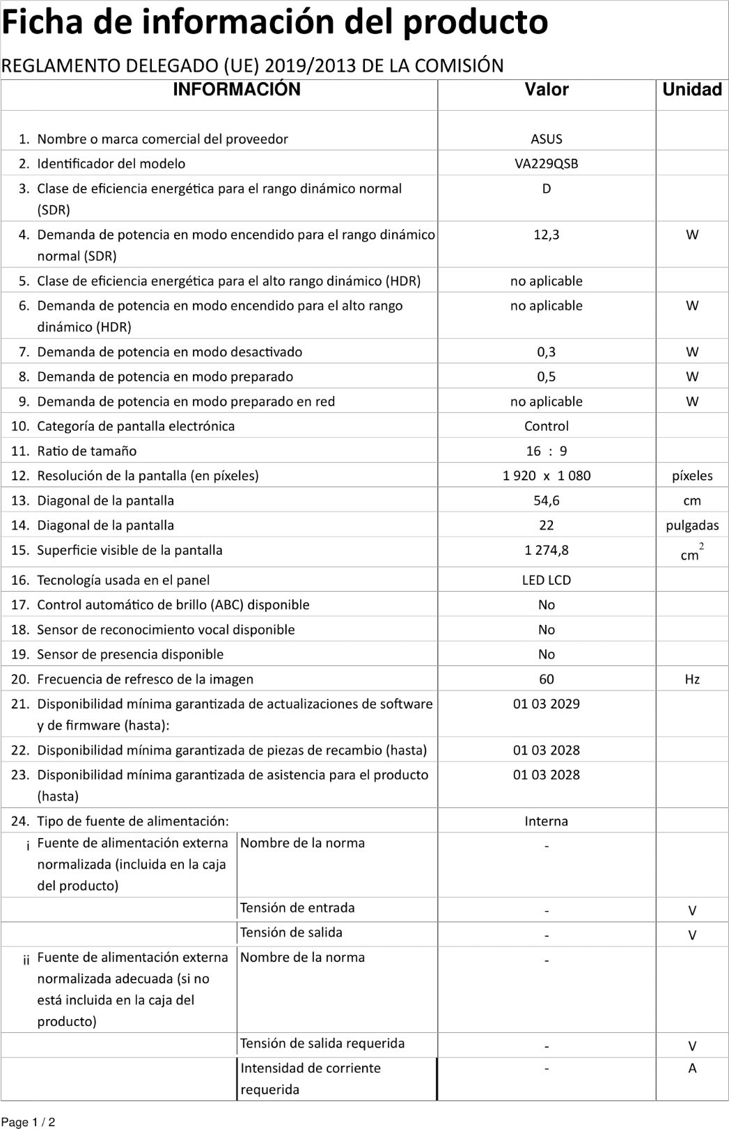 Product sheet