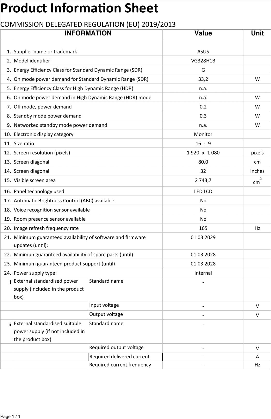 Product sheet