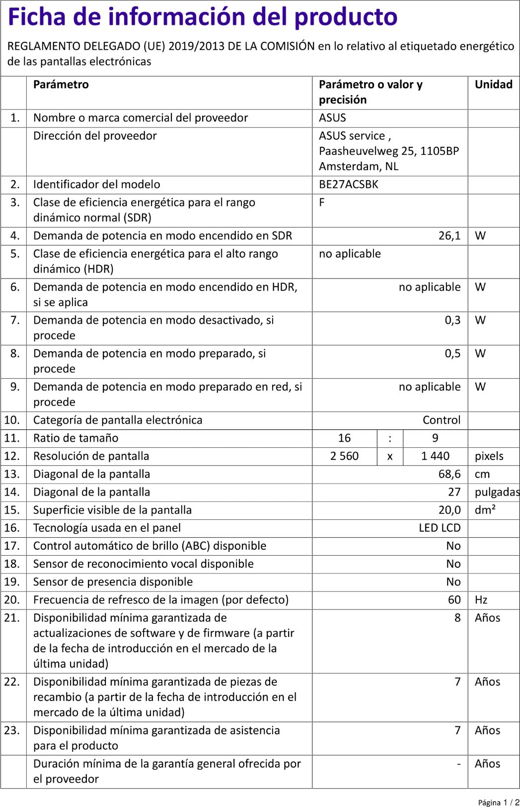 Product sheet