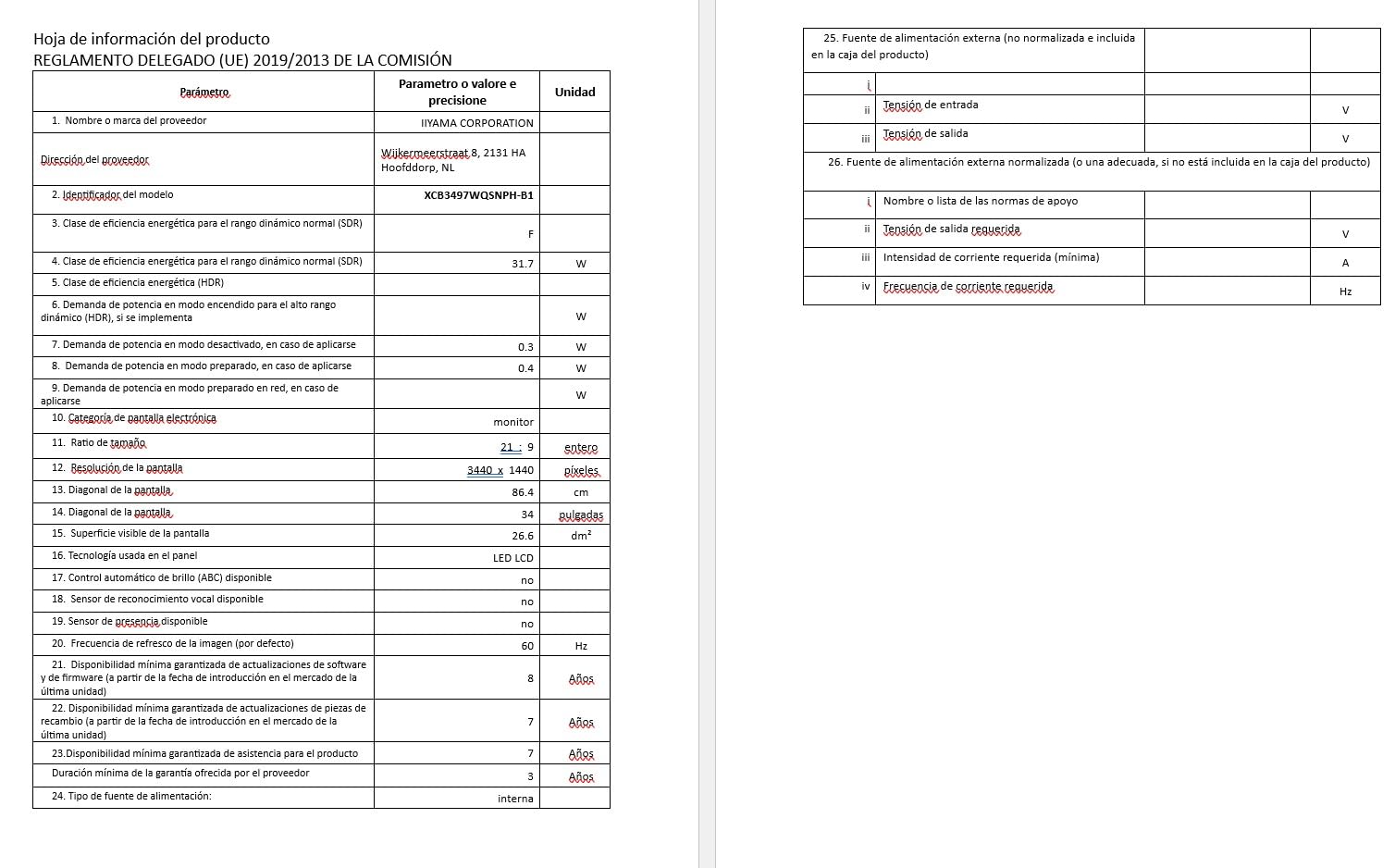 Product sheet