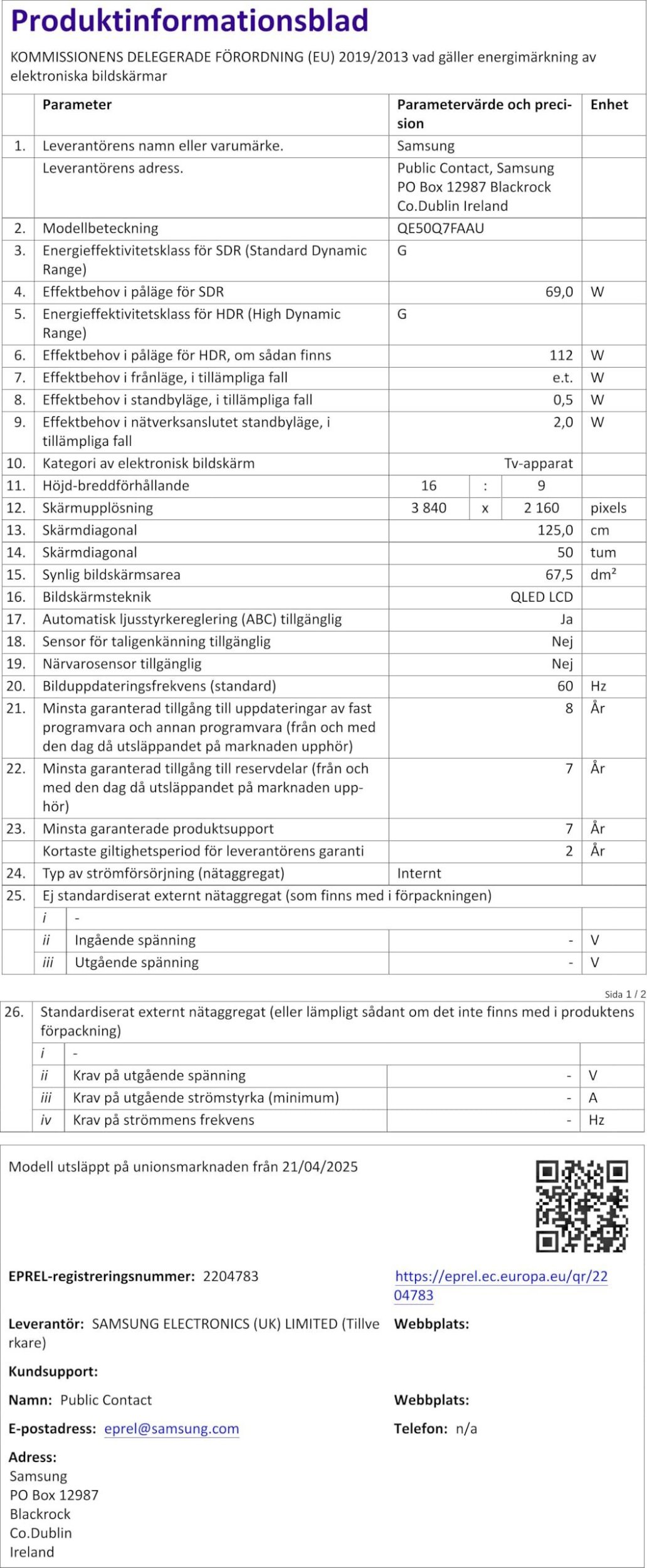 Product sheet