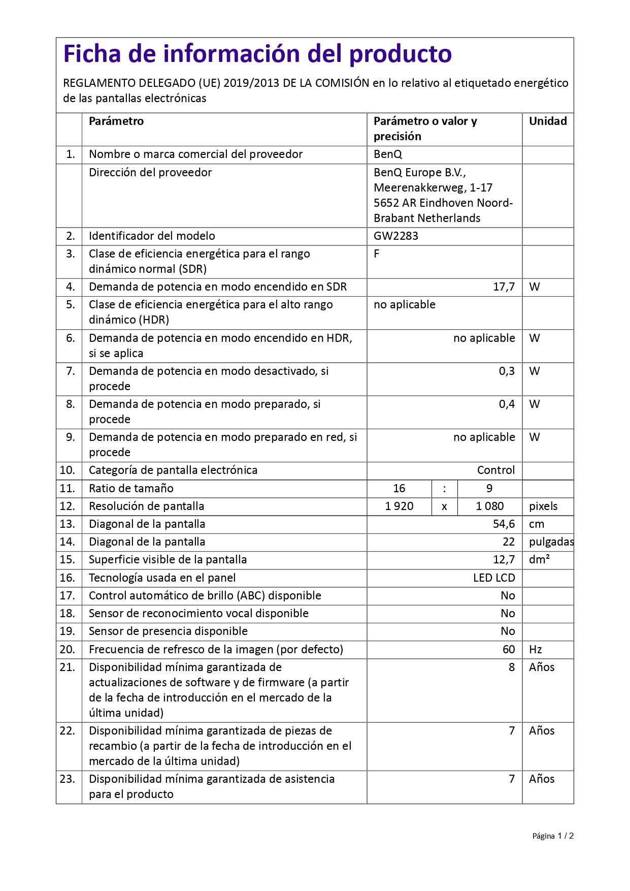 Product sheet