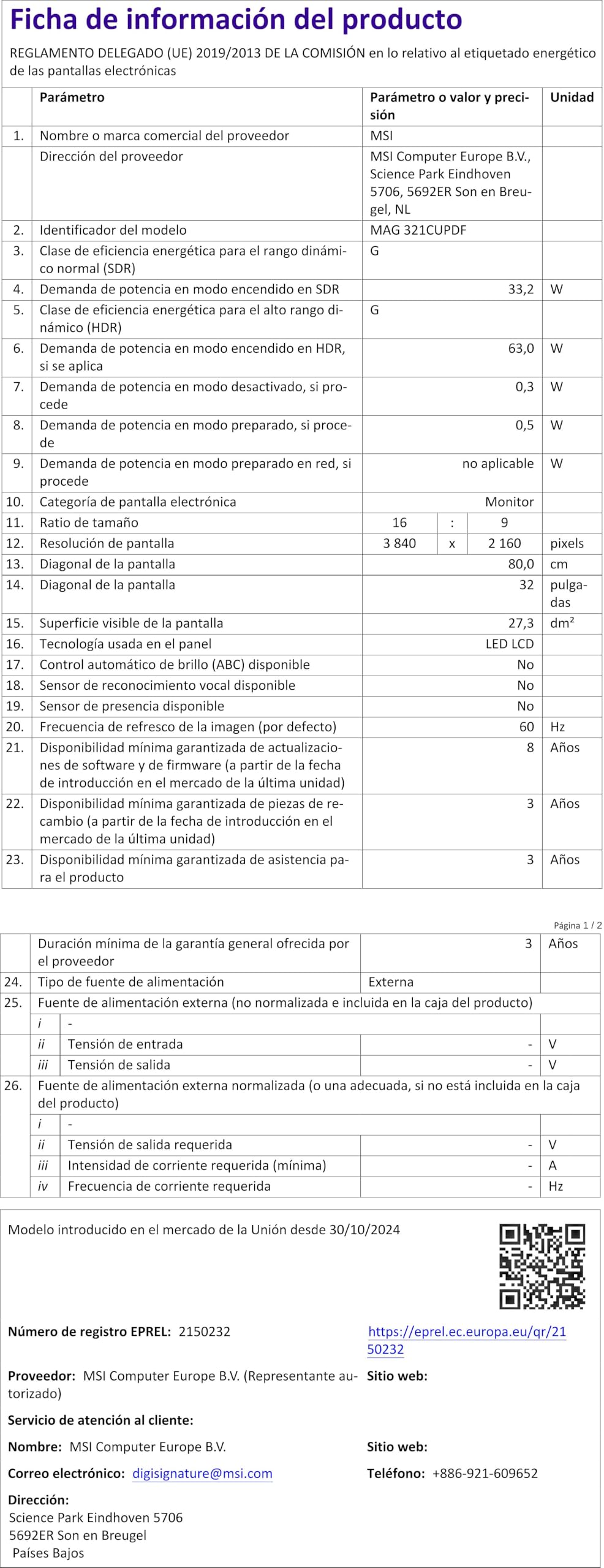 Product sheet