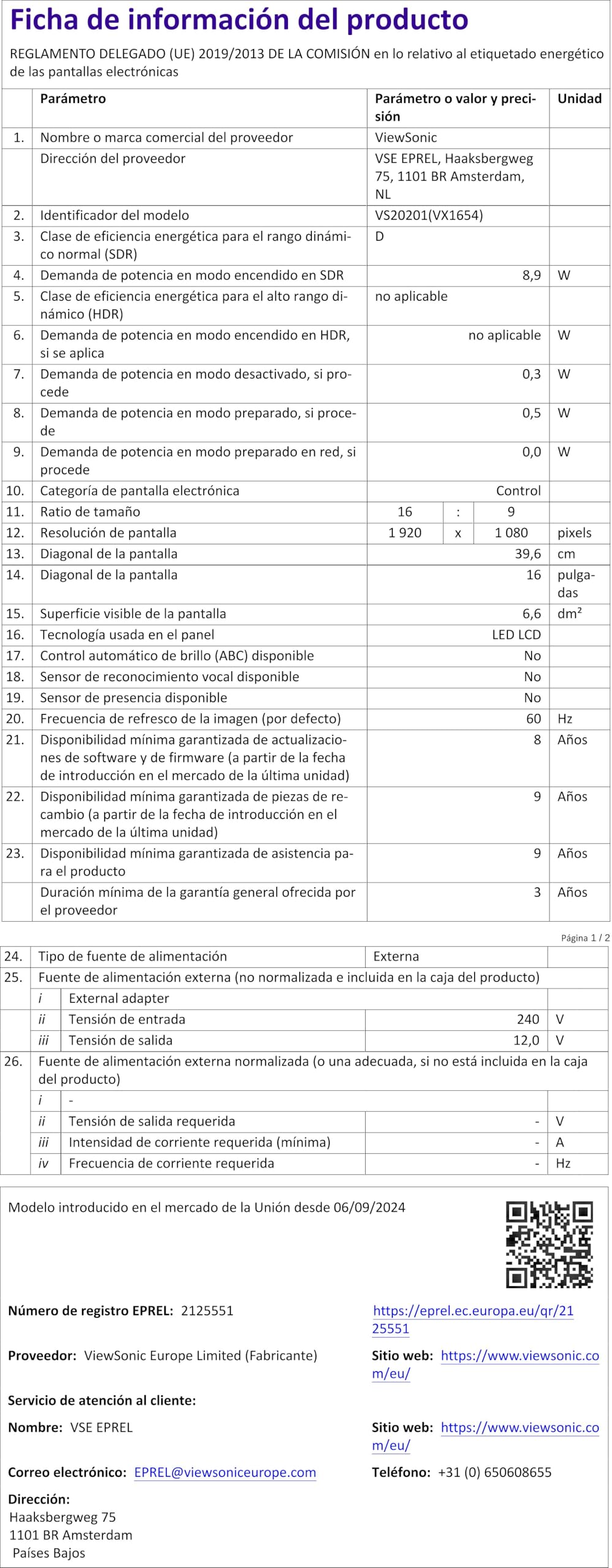 Product sheet