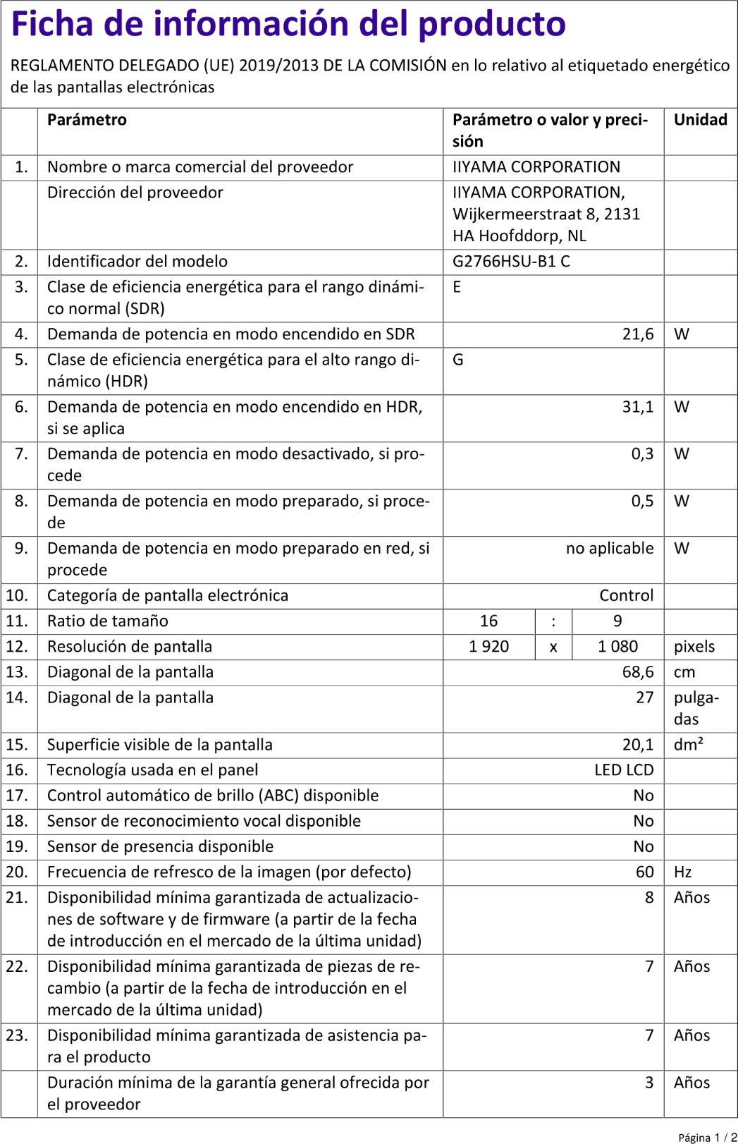 Product sheet