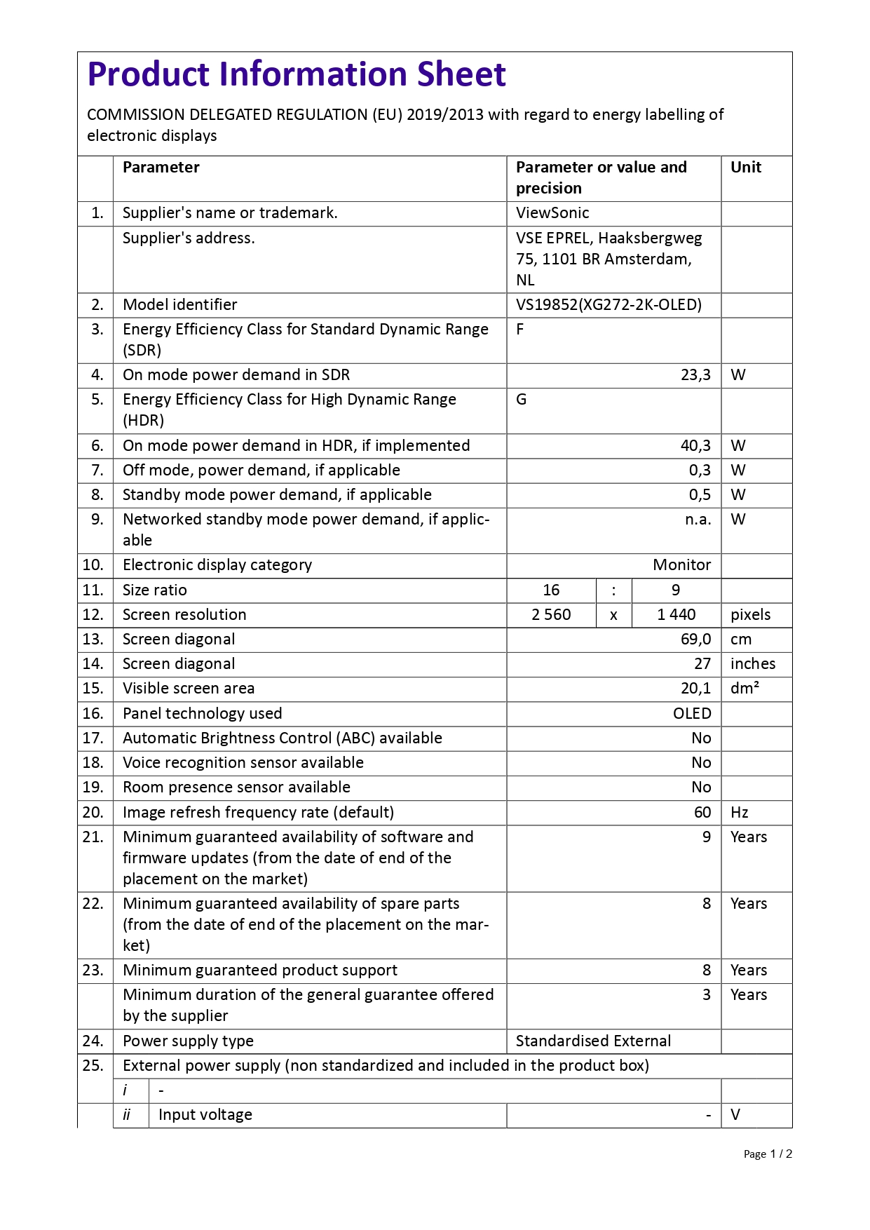 Product sheet