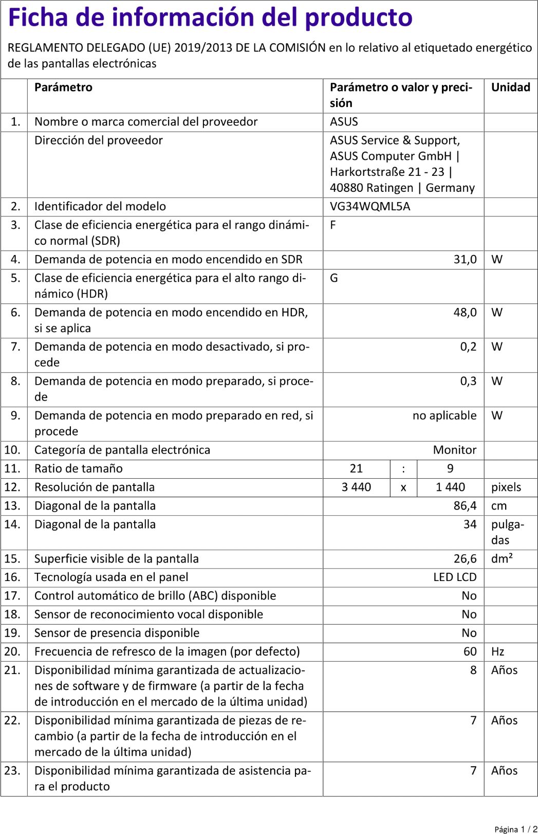 Product sheet