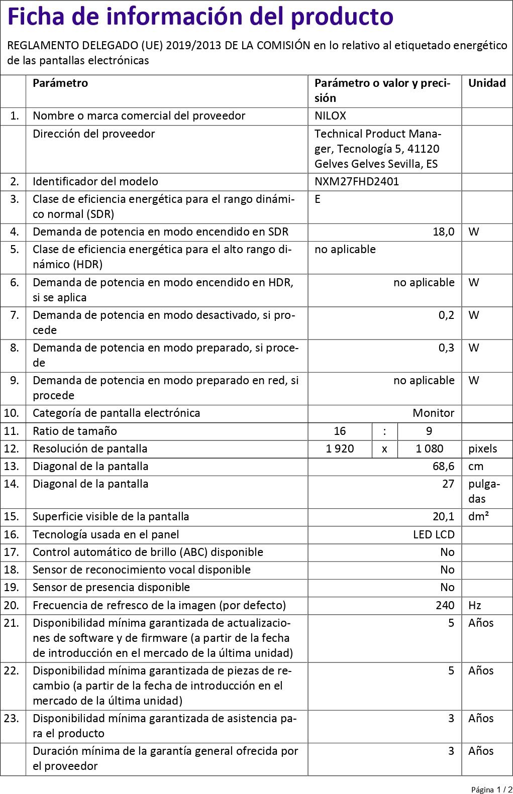 Product sheet
