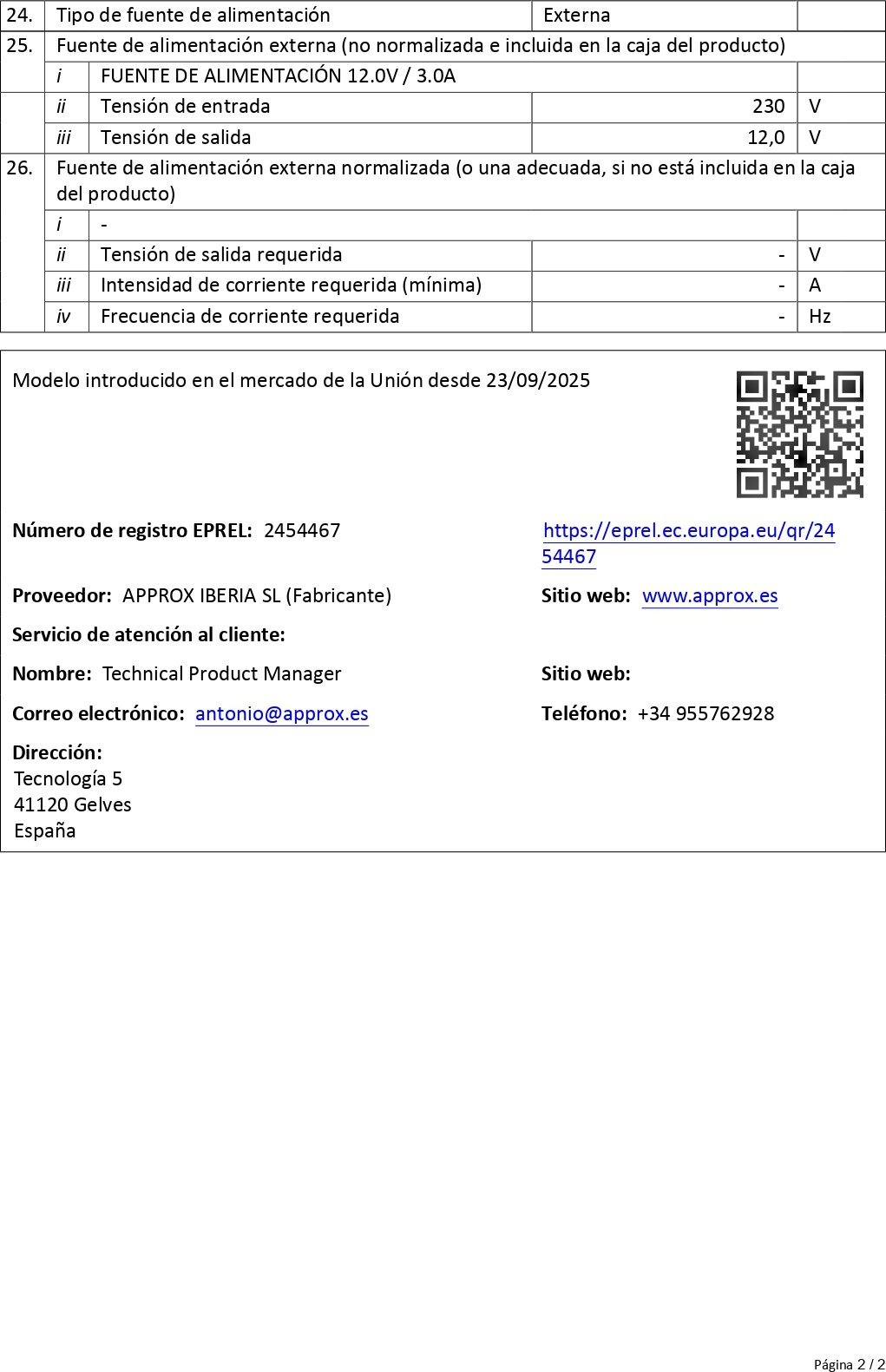 Product sheet