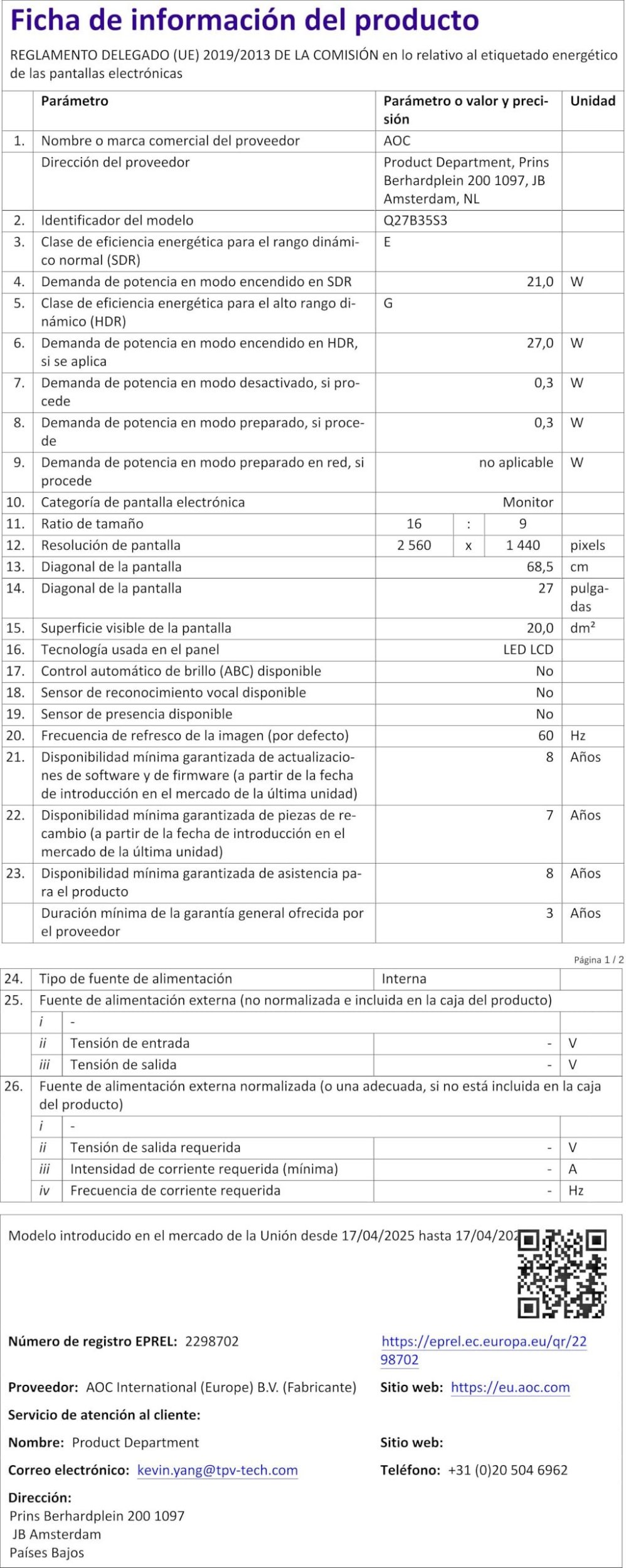 Ficha do produto