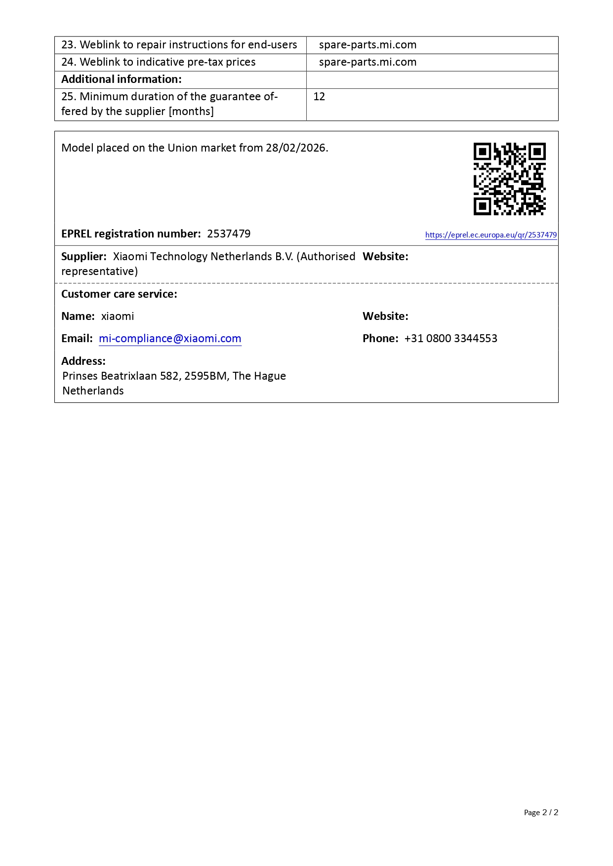 Product sheet