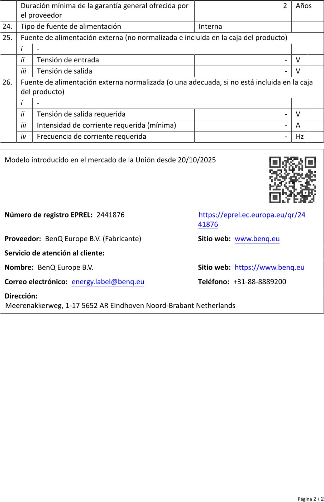 Ficha do produto