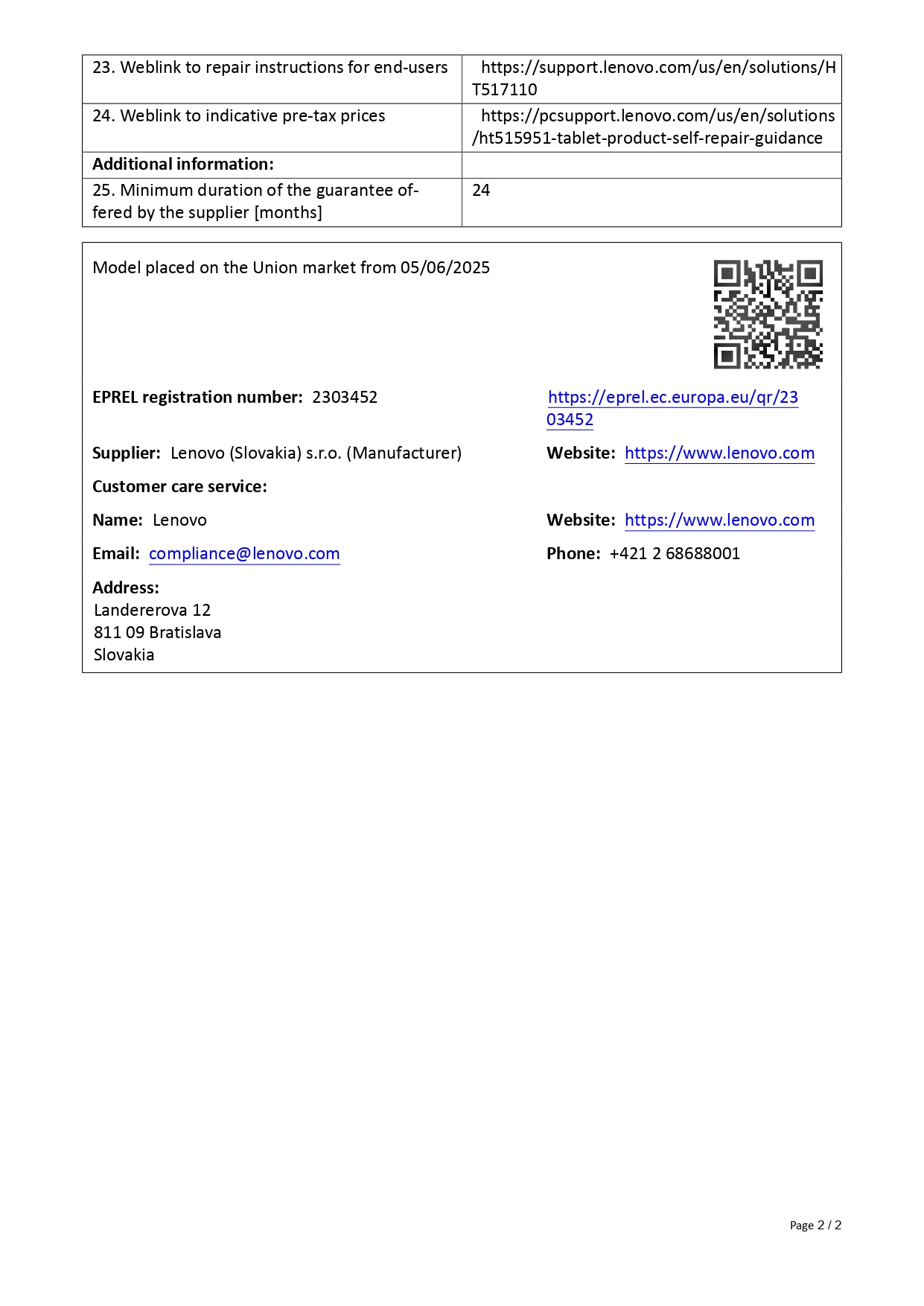 Product sheet
