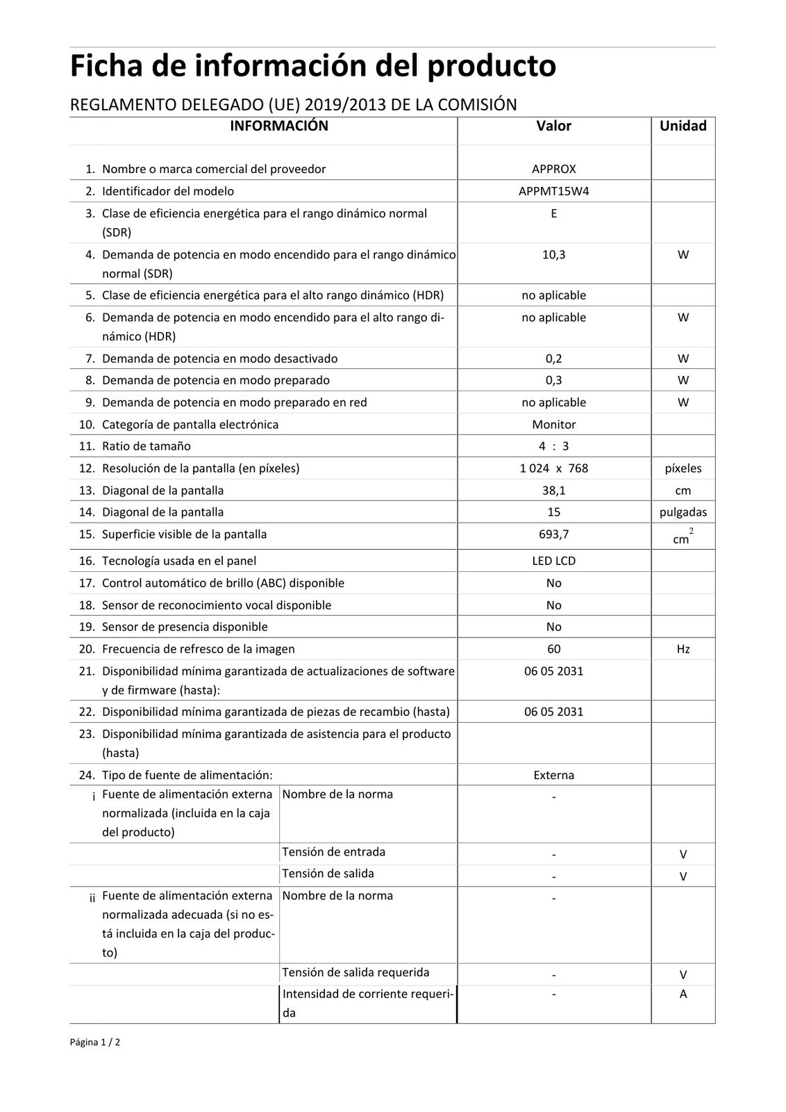 Ficha do produto