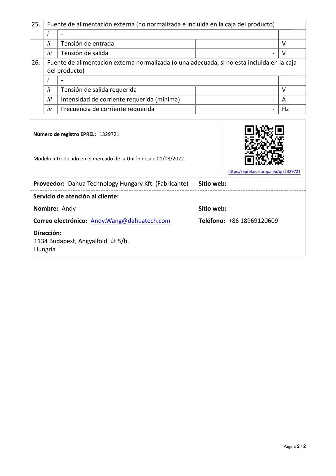 Ficha do produto