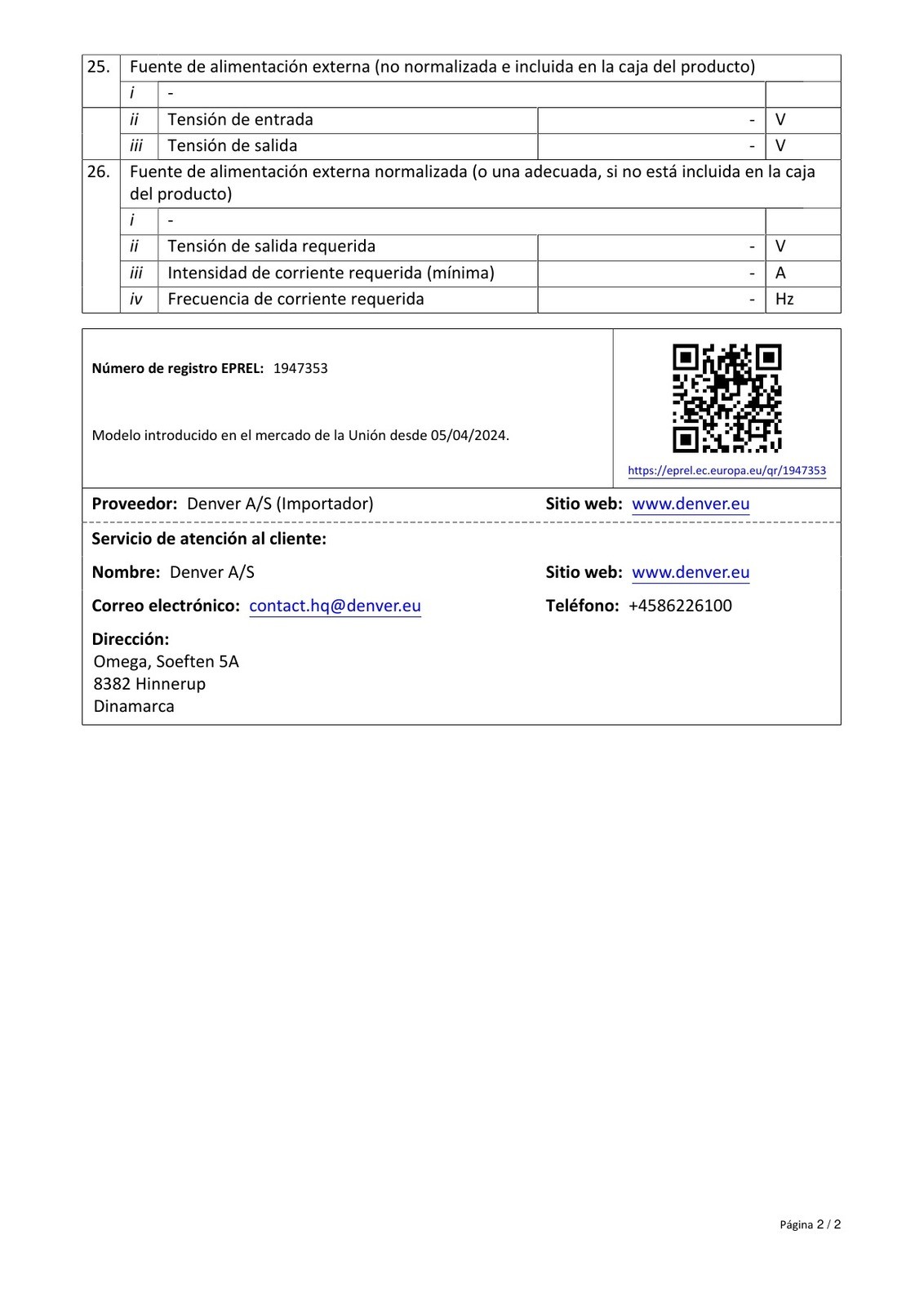 Ficha do produto