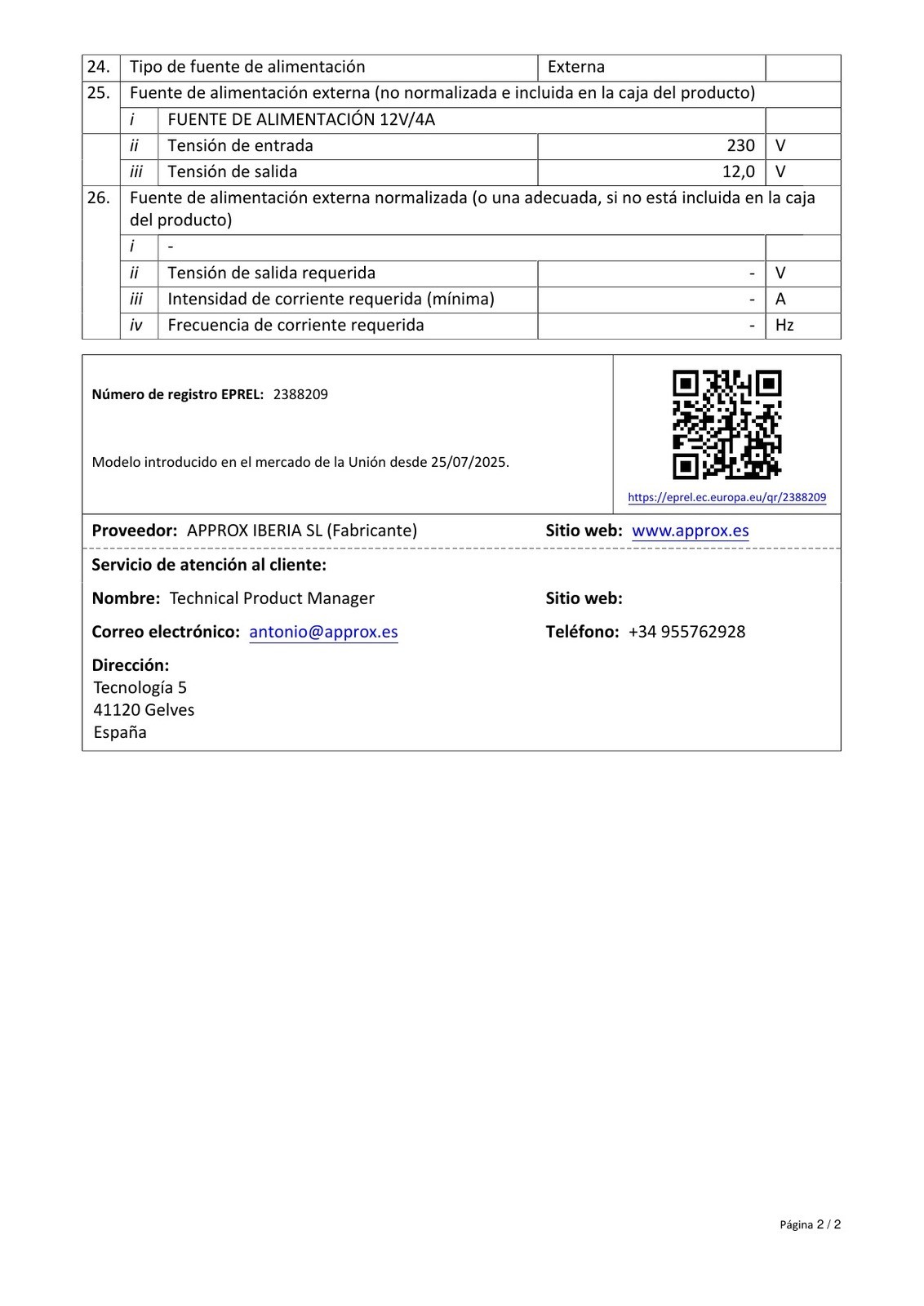 Ficha do produto