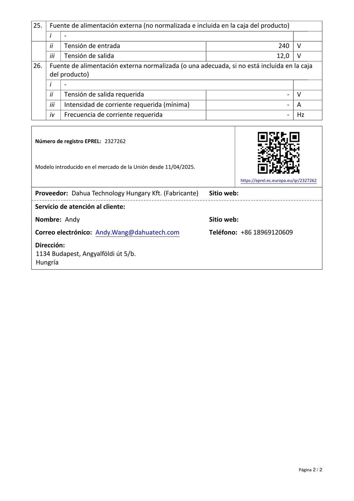 Ficha do produto