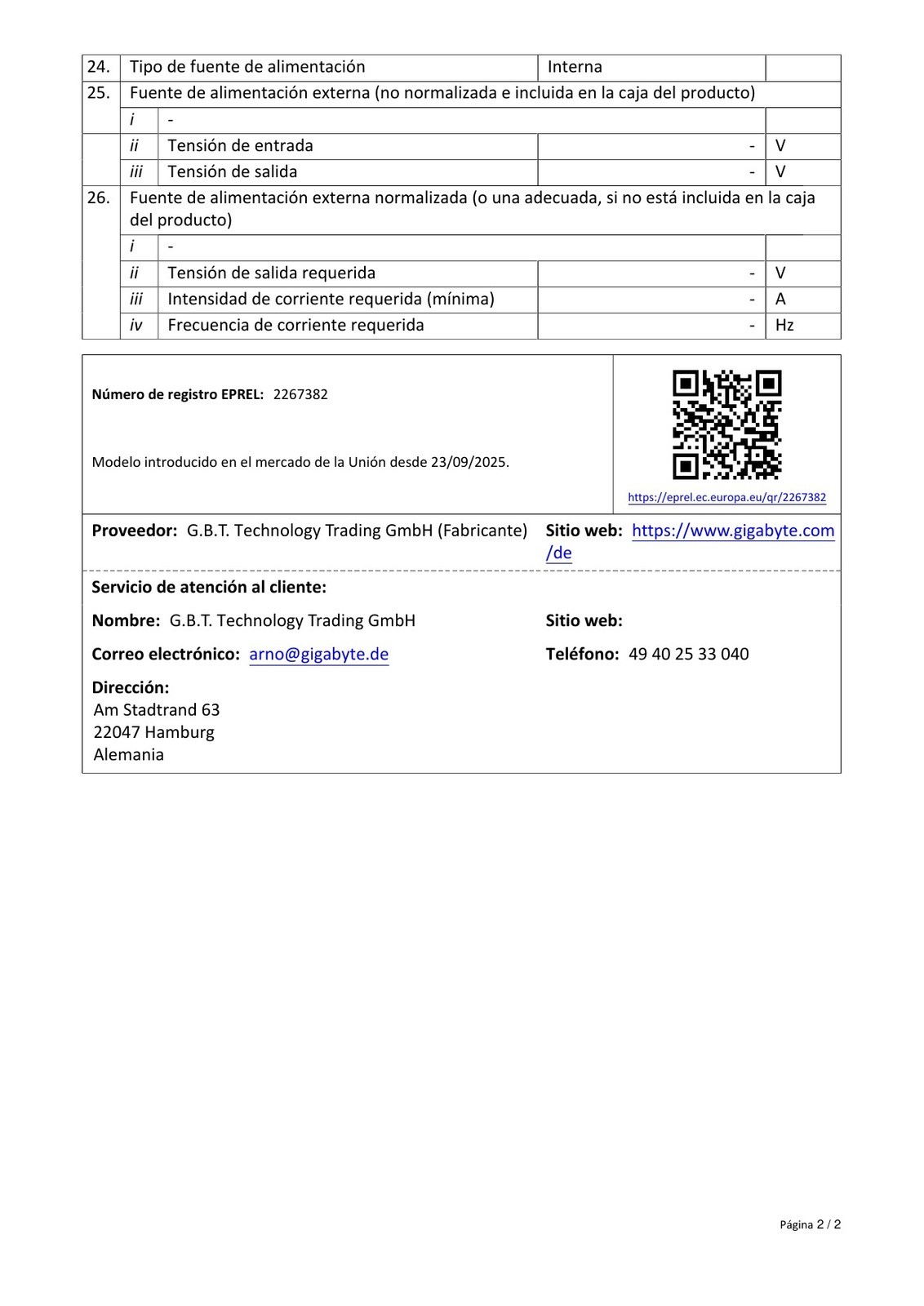 Product sheet