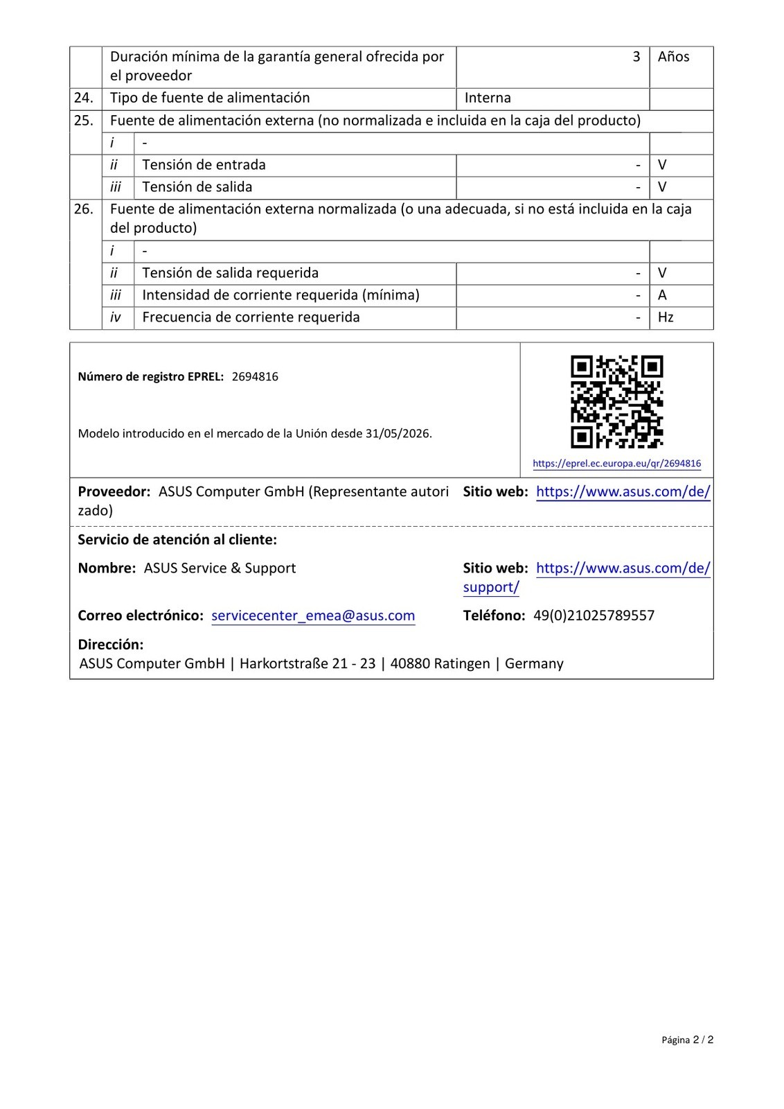 Ficha do produto