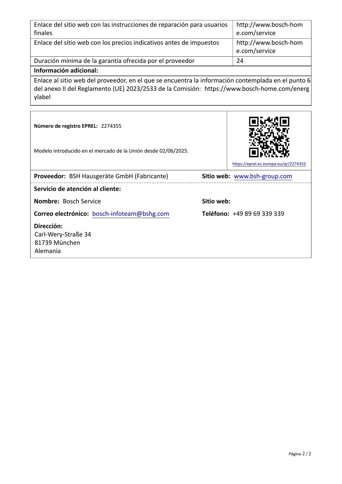 Product sheet