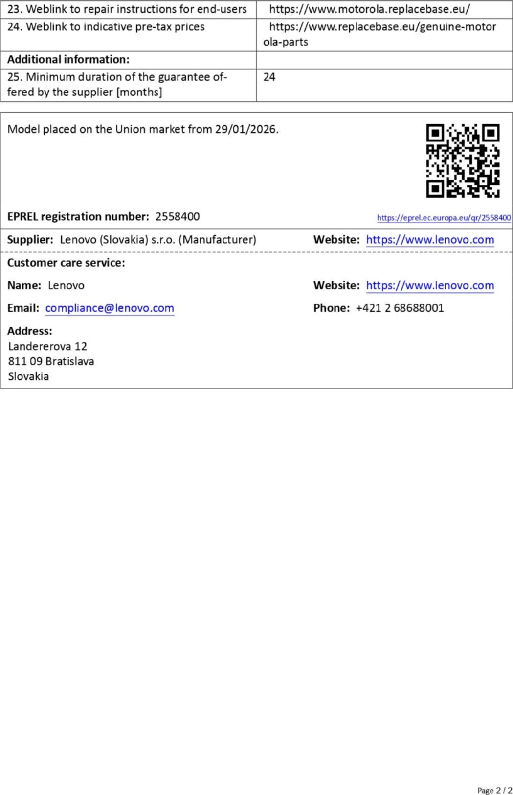 Product sheet