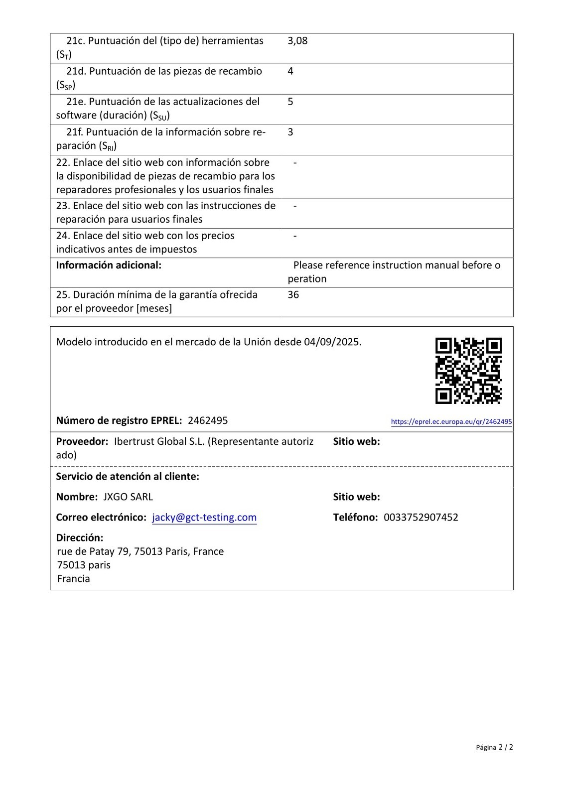 Ficha do produto